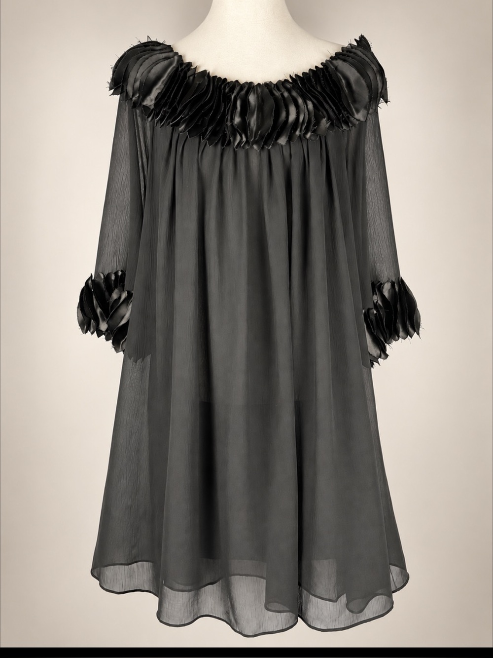 Si Style Black Witchy Gothic Chiffon 3D Petal Ruffle Mini Dress M